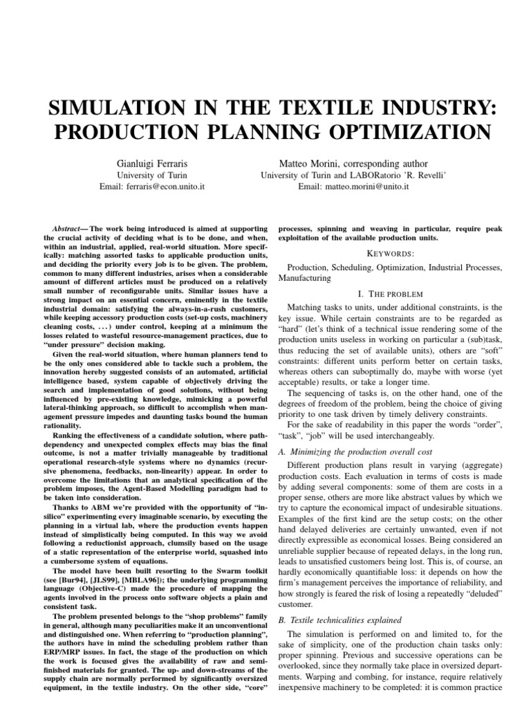 Simulation in The Textile Industry Production Planning Optimization