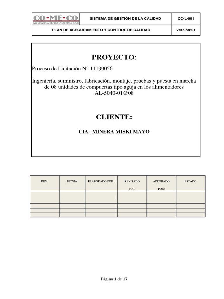 Plan de Aseguramiento y Control de Calidad | PDF | Calidad (comercial ...