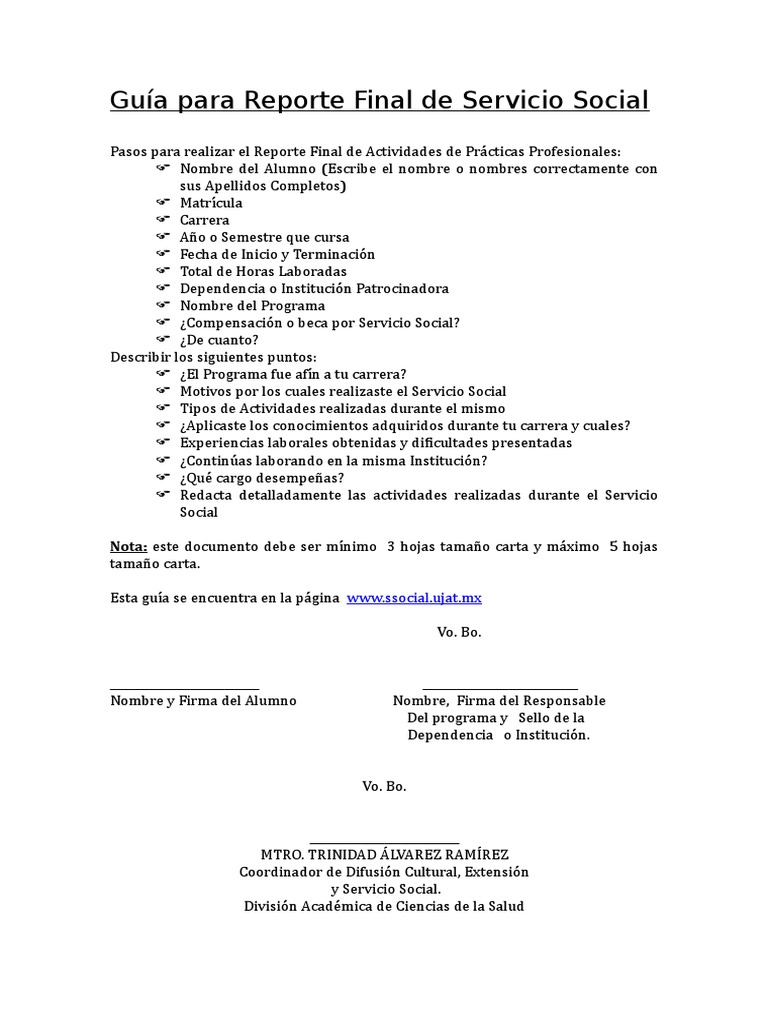 Guía para Reporte Final de Servicio Social | PDF