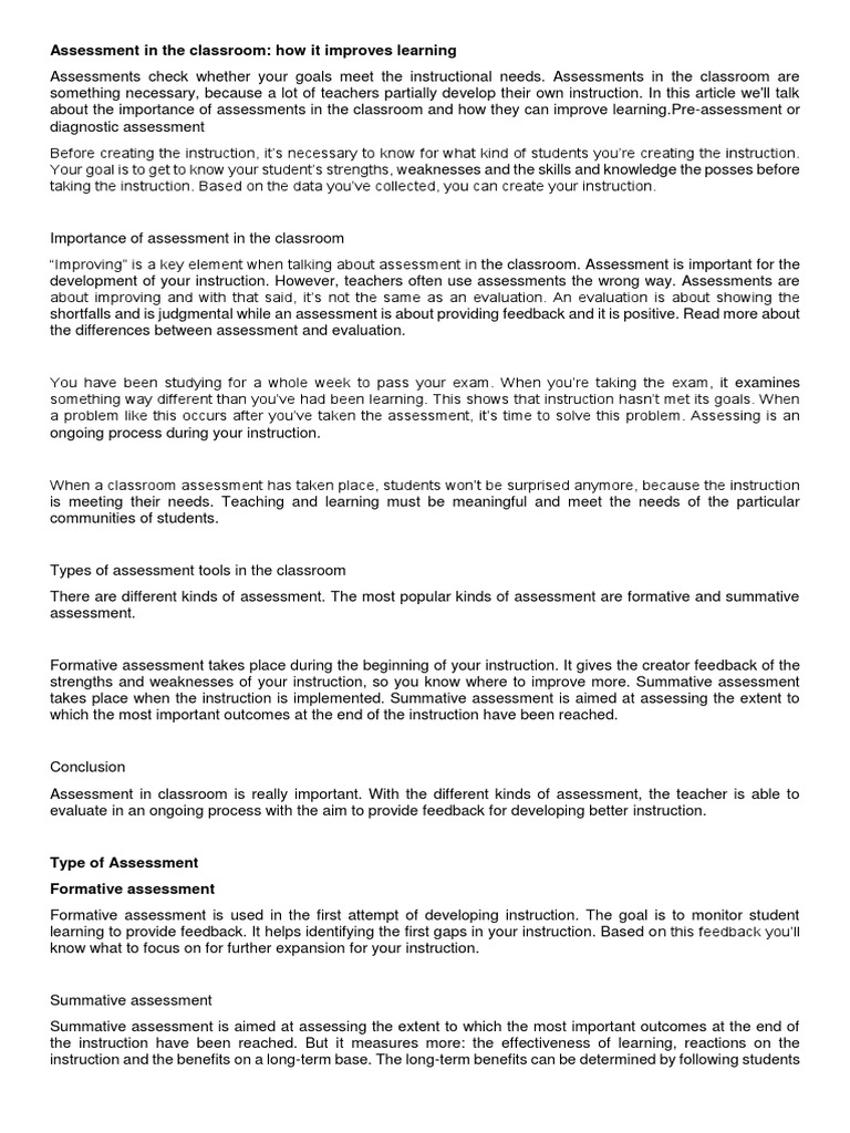Classroom Assessment Strategies for Learning | PDF | Educational ...