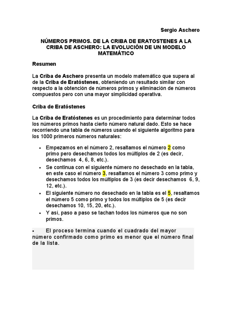 Numeros Primos De La Criba De Eratostenes A La De Aschero
