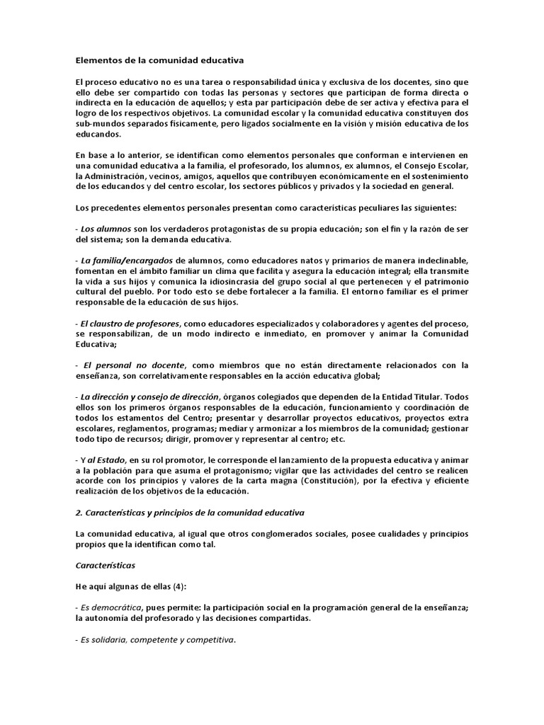 Elementos y características de la comunidad educativa | PDF | Sociedad ...