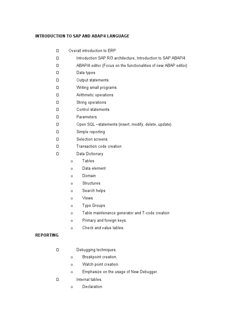 Introduction To Sap and Abap/4 Language | PDF | Information Technology ...