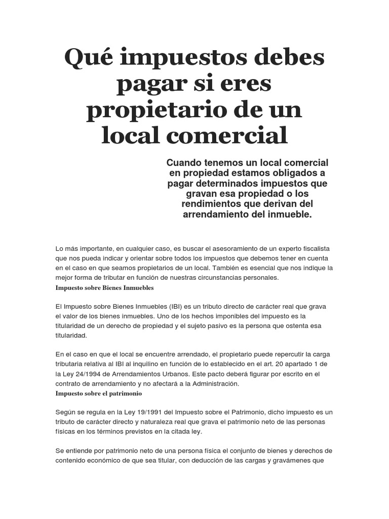 Impuestos para propietarios de locales comerciales | PDF | Impuestos ...