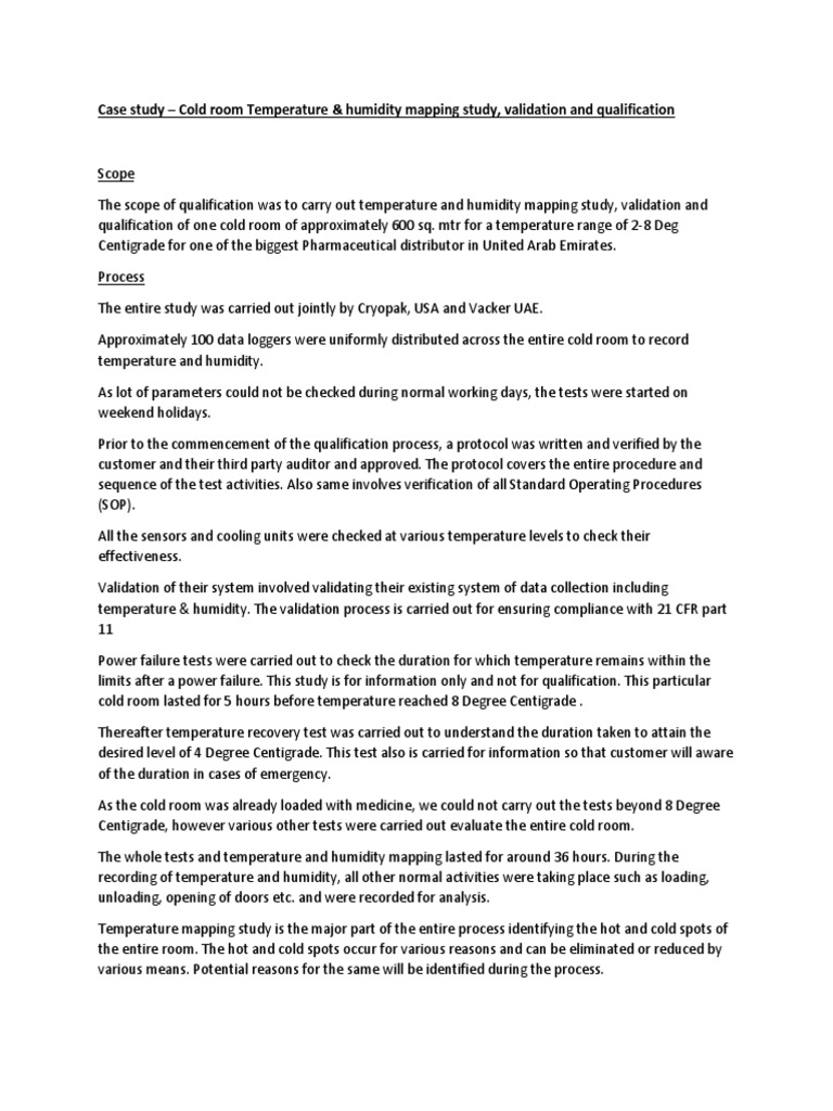 Case Study Cold Room Temperature Validation And Qualification Pdf