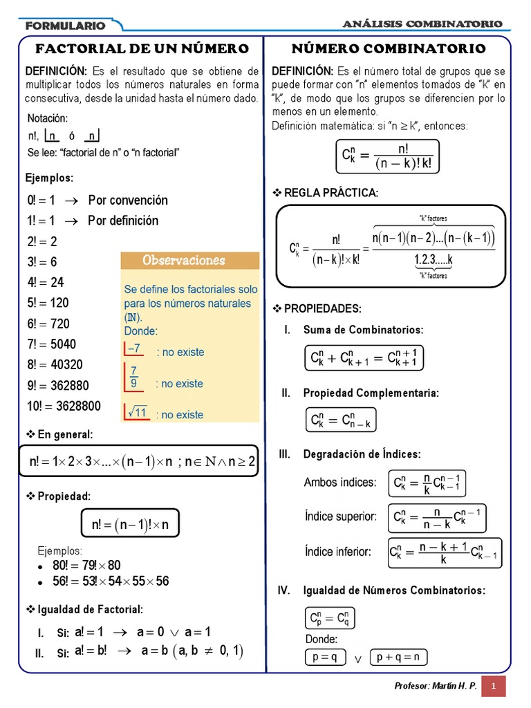 Propiedades y Fórmulas del Análisis Combinatorio | PDF