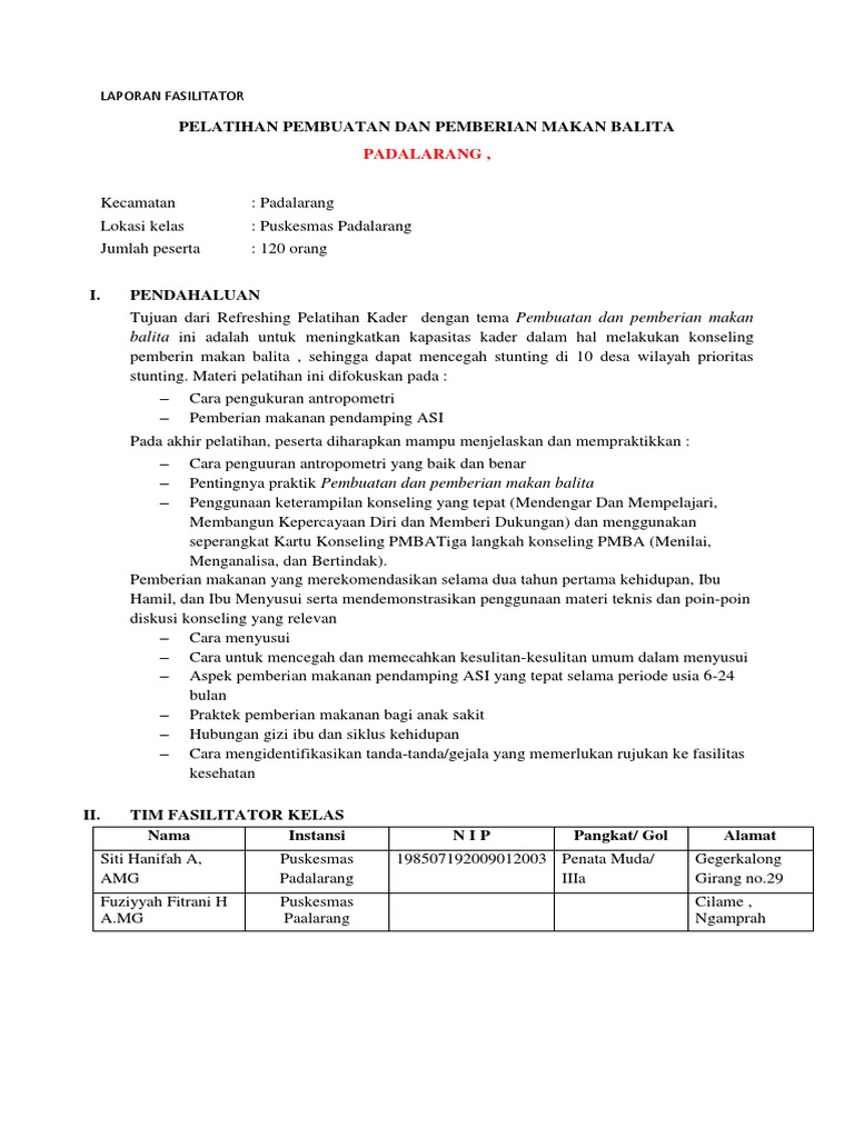 Laporan Pelatihan Kader Pdf