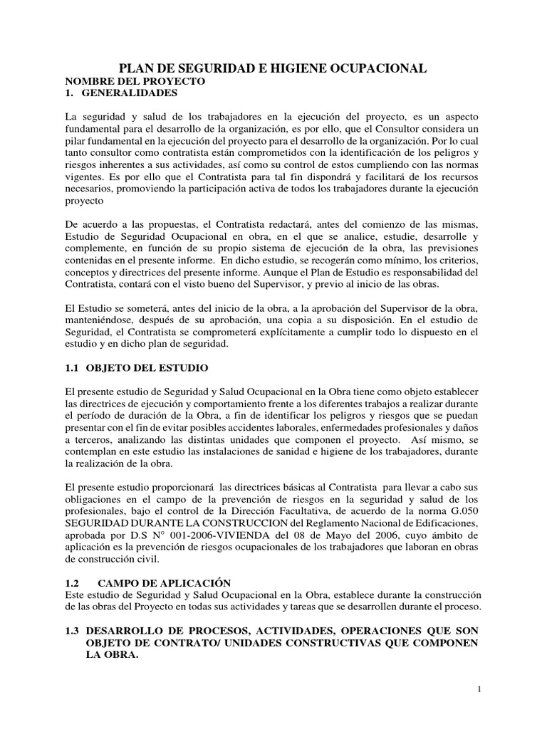 Plan de Seguridad e Higiene Ocupacional | PDF | Seguridad | Planificación