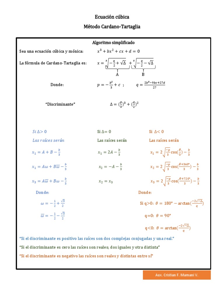 Método Cardano-Tartaglia para cúbicas | PDF | Informática teórica | Objetos  matemáticos