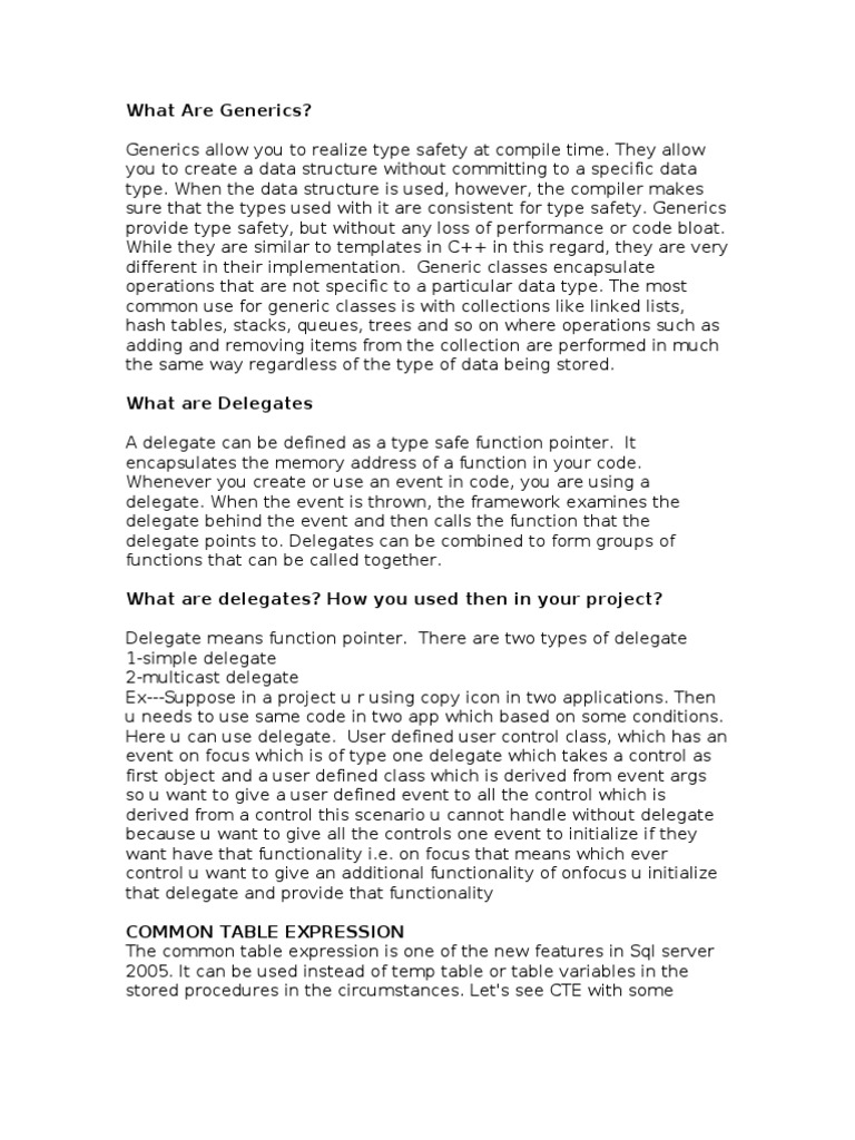 Understanding Generics, Delegates, CTEs, and Lambda Expressions | PDF ...