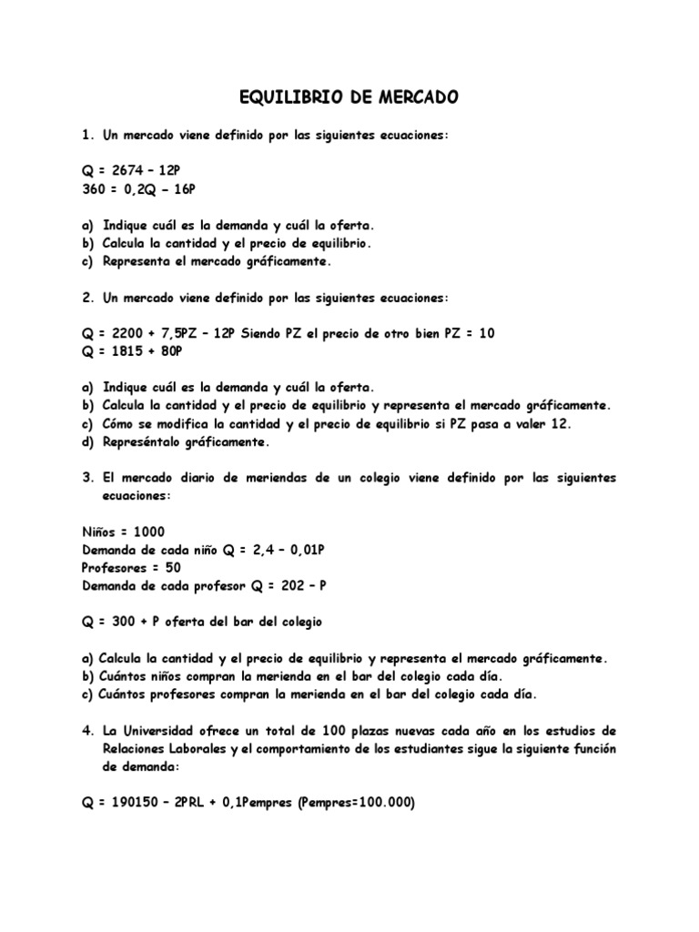 Ejercicio de Equilibrio de Mercado | PDF | Oferta y demanda | Oferta ...