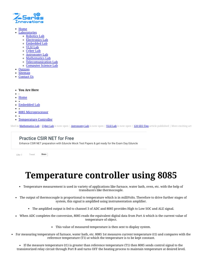 Temperature Controller 8085 Microprocessor Course PDF PDF