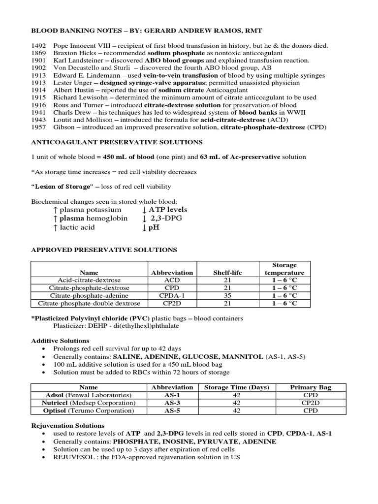 Blood Banking Notes by Gerard Ramos | PDF | Blood Type | Hematology
