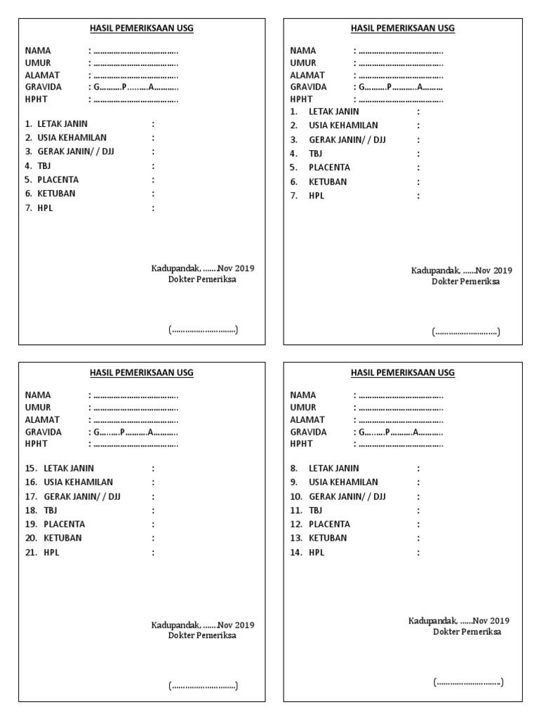 Form Hasil Pemeriksaan Usg Pdf