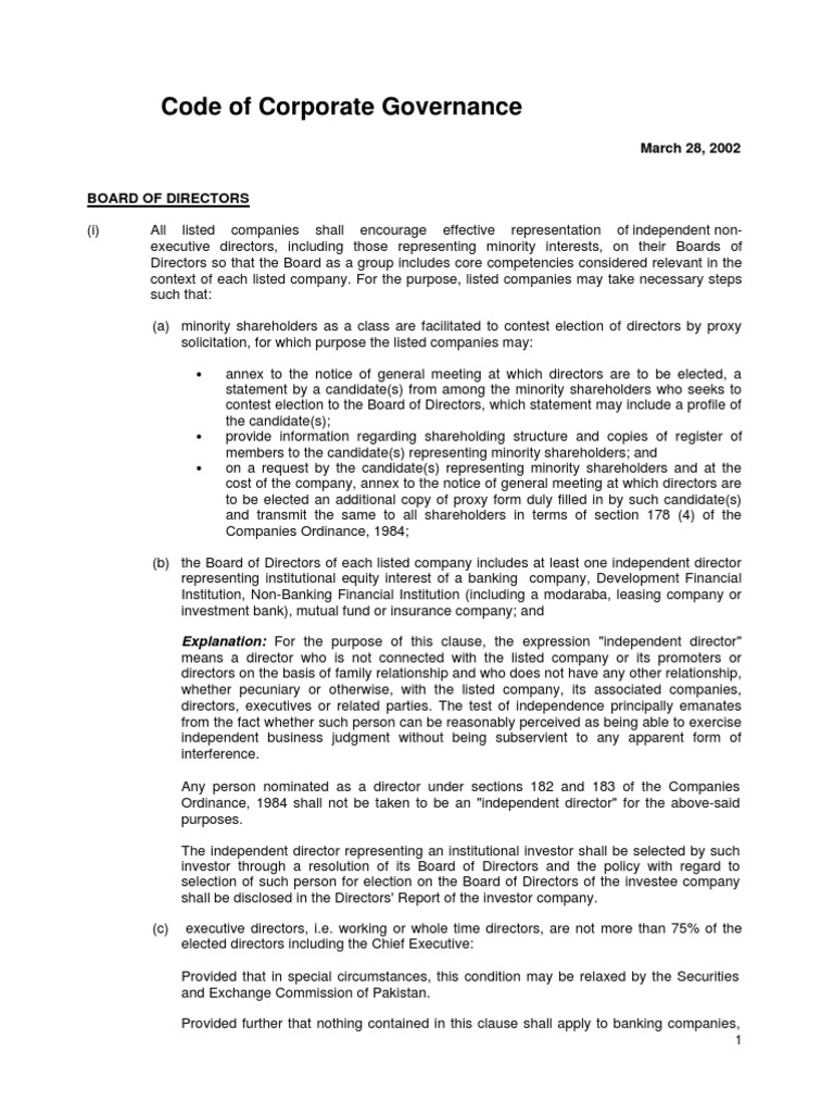 Code of Corporate Governance | PDF
