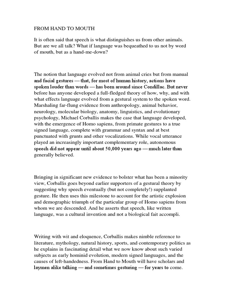 From Hand to Mouth How Language Evolved from Manual and Facial