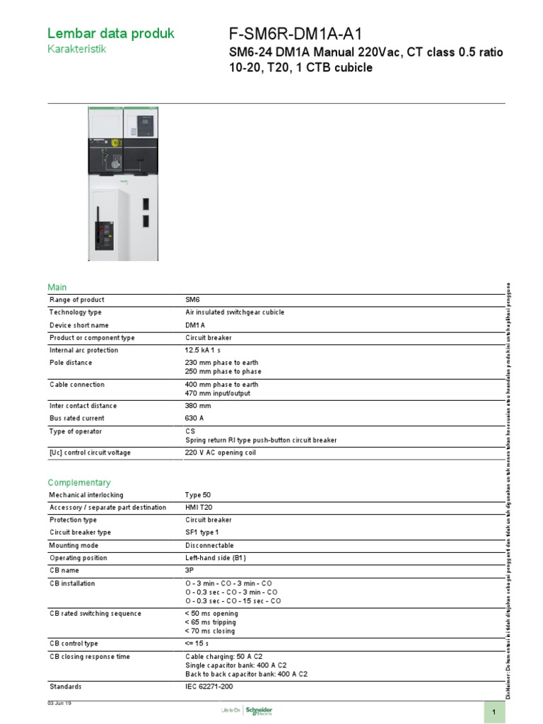 SM6-24 DM1A Circuit Breaker Data Sheet | PDF | Power (Physics ...