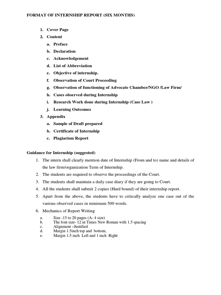 Internship Report Format and Guidelines | PDF