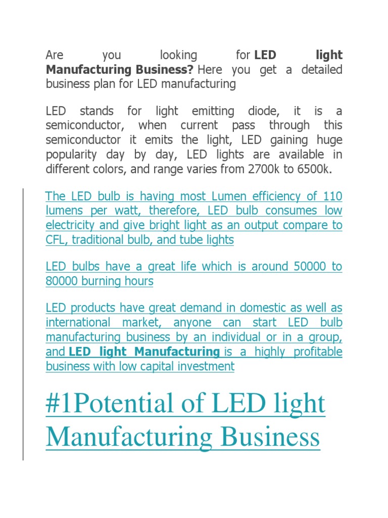 LED Bulb Manufacturing Business Guide | PDF | Light Emitting Diode ...