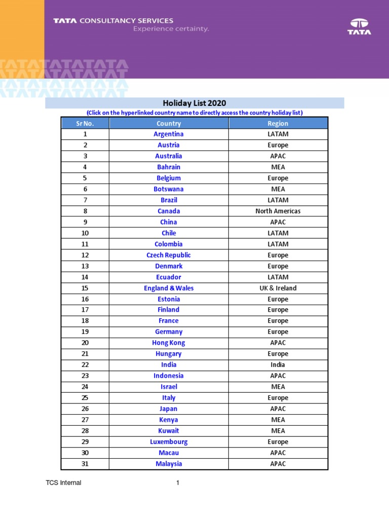 All Countries Holiday List 2020 PDF PDF Observances Holidays