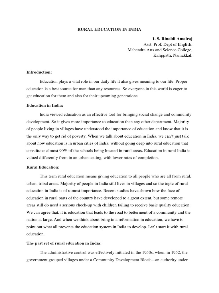 Challenges in Rural Education in India | PDF | Schools | Teachers