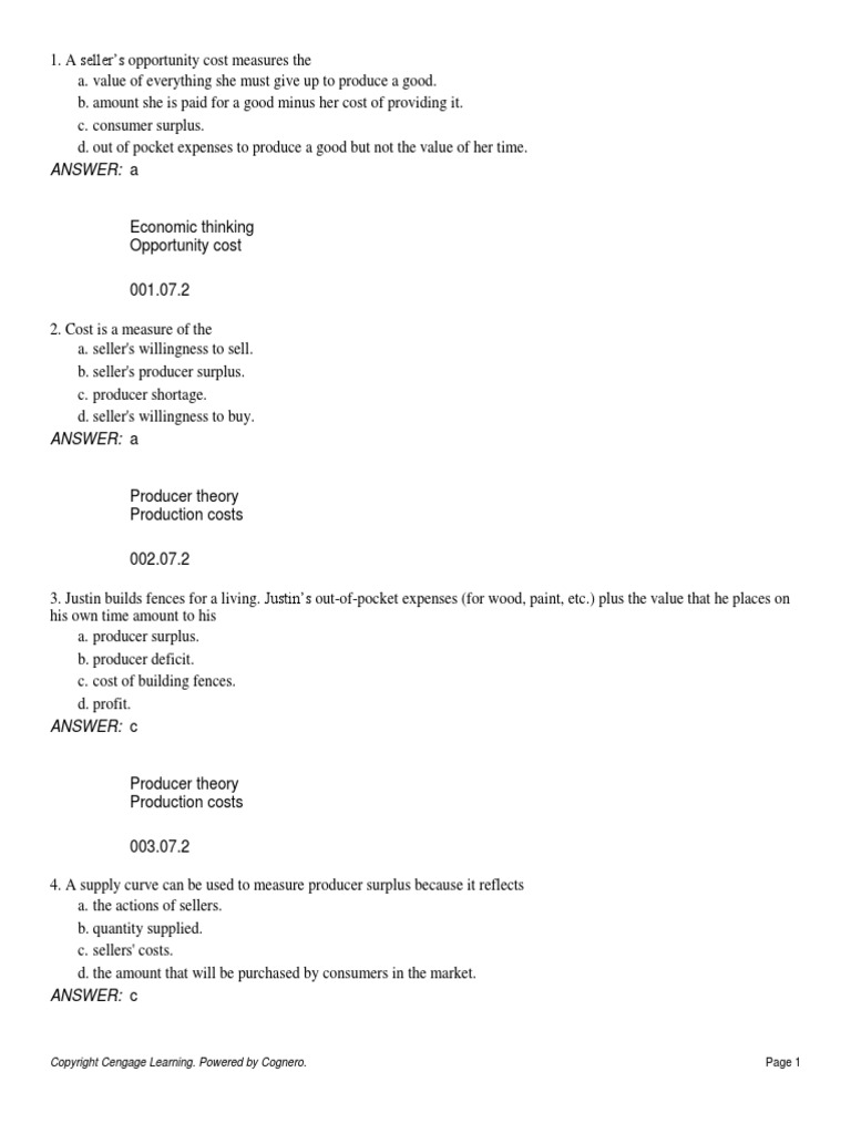 Sec 7.2 MC Producer Surplus | PDF | Economic Surplus | Supply And Demand