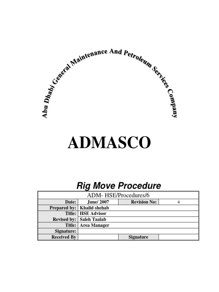 ADMASCO Rig Move Procedure Overview | PDF | Crane (Machine) | Elevator