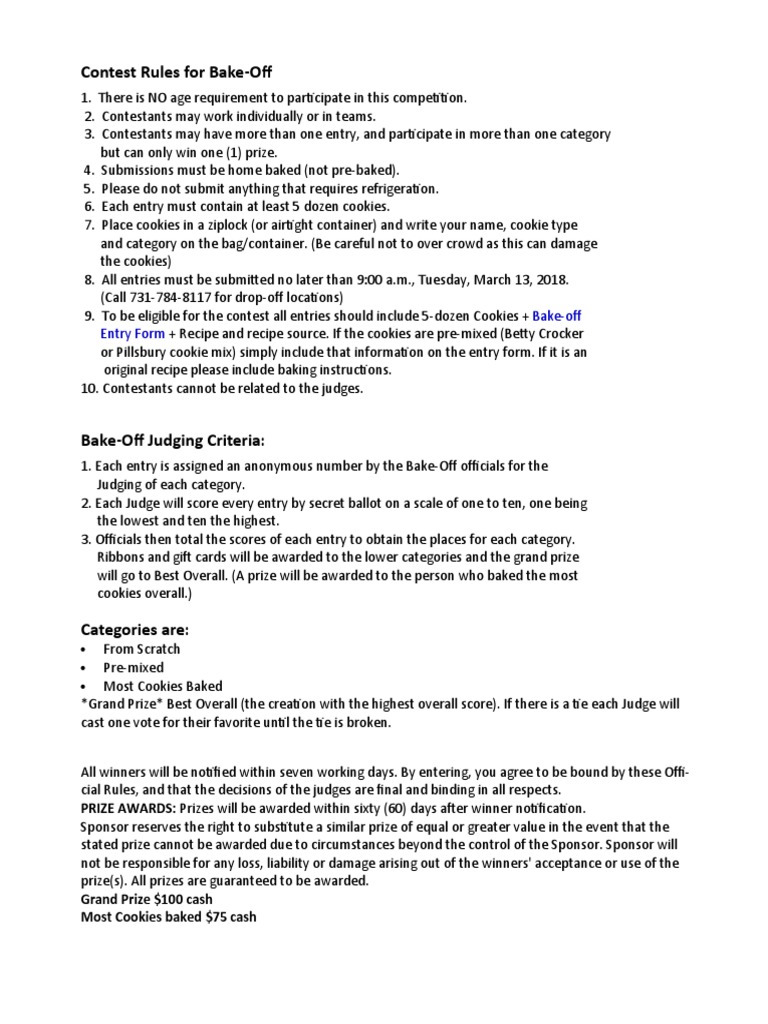 Guidelines and Judging Criteria for the Annual Community BakeOff Competition PDF Government