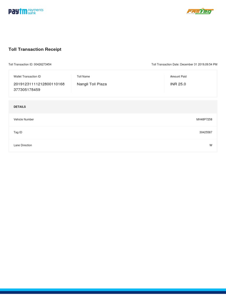 Toll Transaction Receipts PDF Transport Economics Receipt
