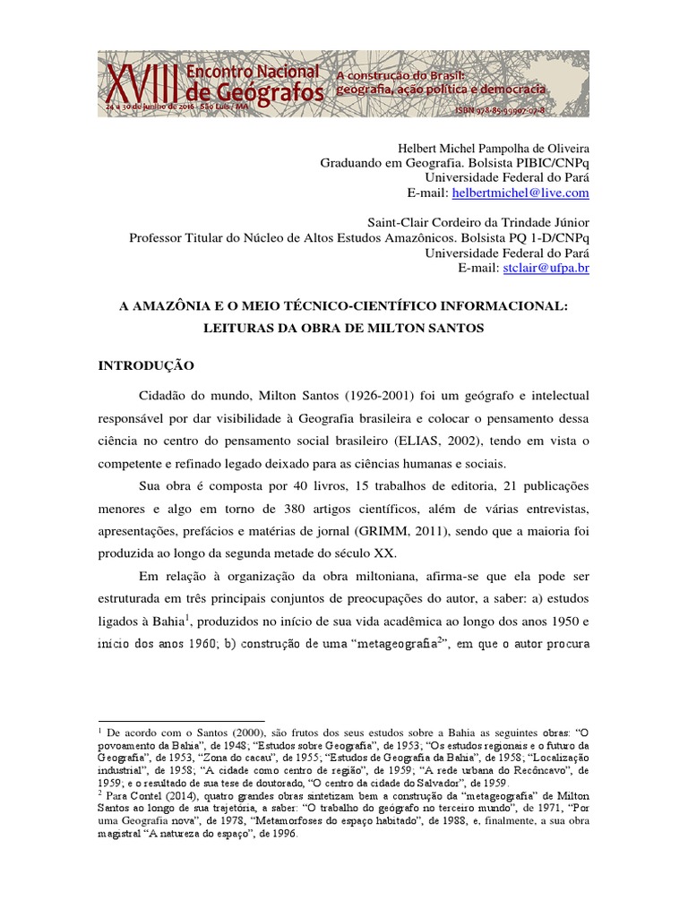 A Amazônia e o Meio Técnico-Científico Informacional: Leituras Da Obra ...