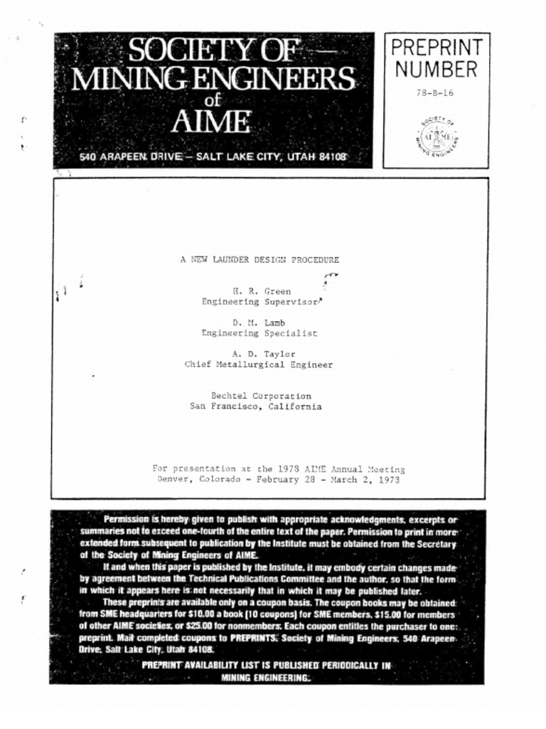 A New Launder Design Procedure Fluor PDF | PDF