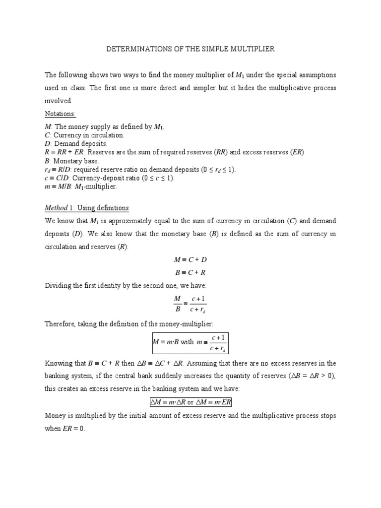 Determination of The Multiplier | PDF | Money Supply | Money