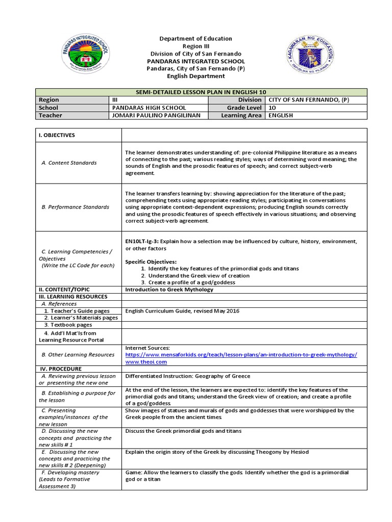 GREEK MYTHOLOGY LESSON PLAN PDF visual data 2