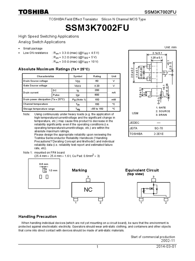 SSM3K7002FU MOSFET Datasheet | PDF | Field Effect Transistor ...