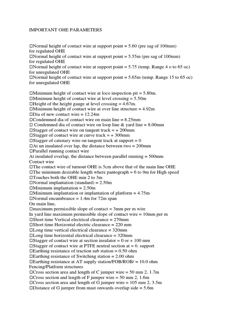Key OHE Parameters for Indian Railways | PDF | Physical Quantities ...