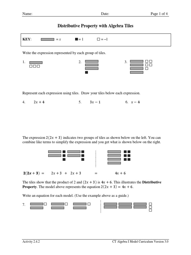 Algebra Tiles and Distributive Property | PDF | Equations | Algebra