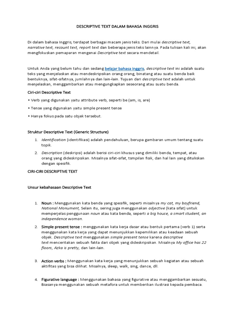 Ciri dan Struktur Descriptive Text | PDF | Perjalanan | Kajian Bahasa Asing