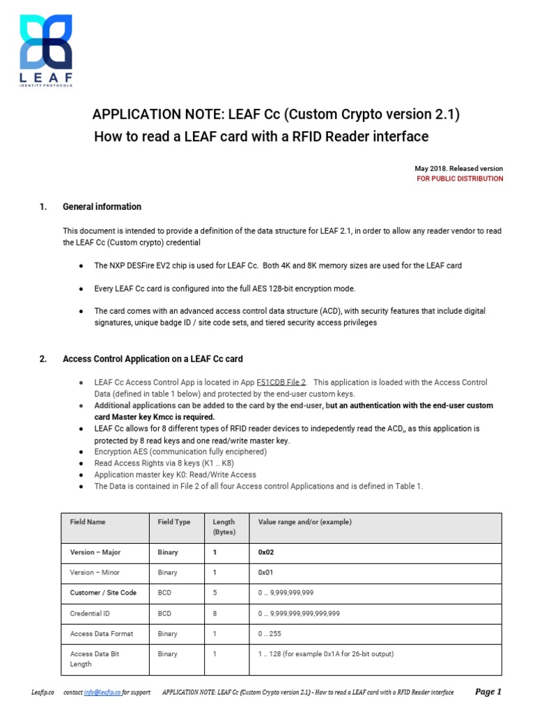 LEAF Cc Card Reading Guide | PDF | Access Control | Computer Data