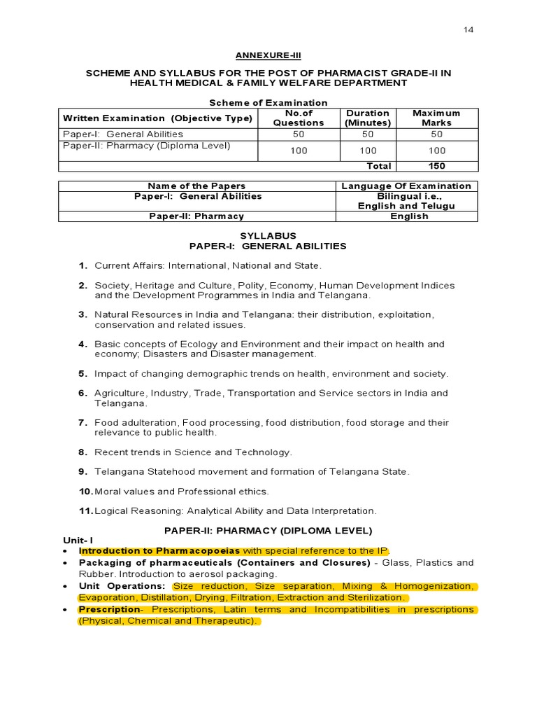 CG Pharmacist Grade-II Exam Syllabus | PDF | Infection | Pharmacy