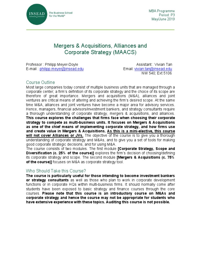 S0.0 MAACS Course Outline Mar Apr 2019 | PDF | Mergers And Acquisitions ...