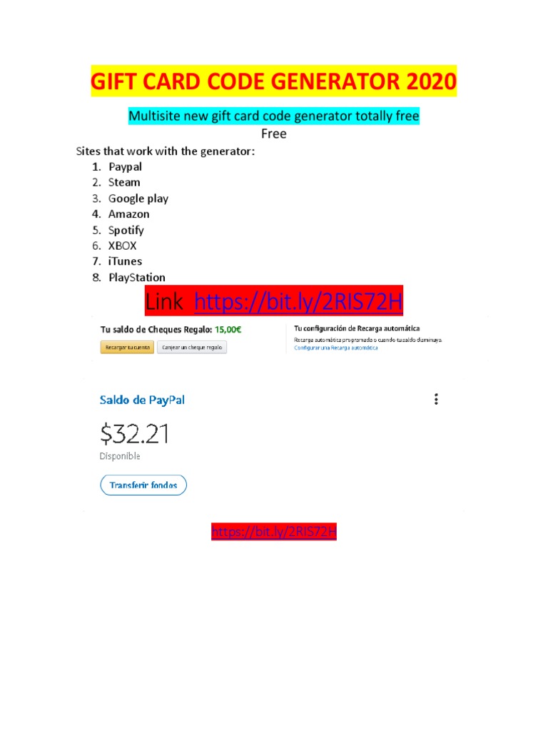 Gift Card Code Generator Pdf