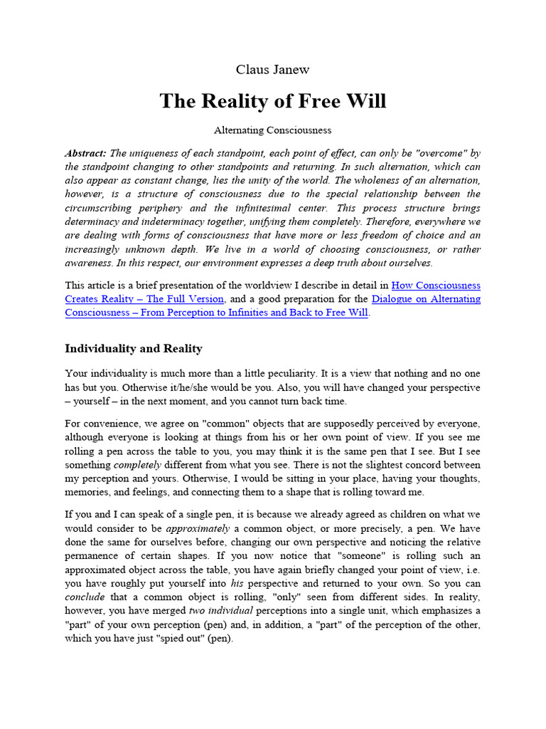 The Nature of Free Will and Consciousness | PDF | Free Will | Reality