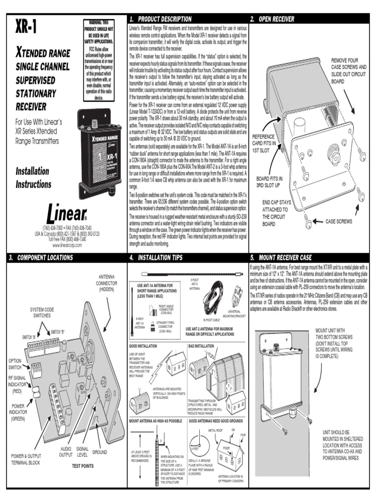 Linear XR-1 User Manual PDF | PDF | Antenna (Radio) | Transmitter