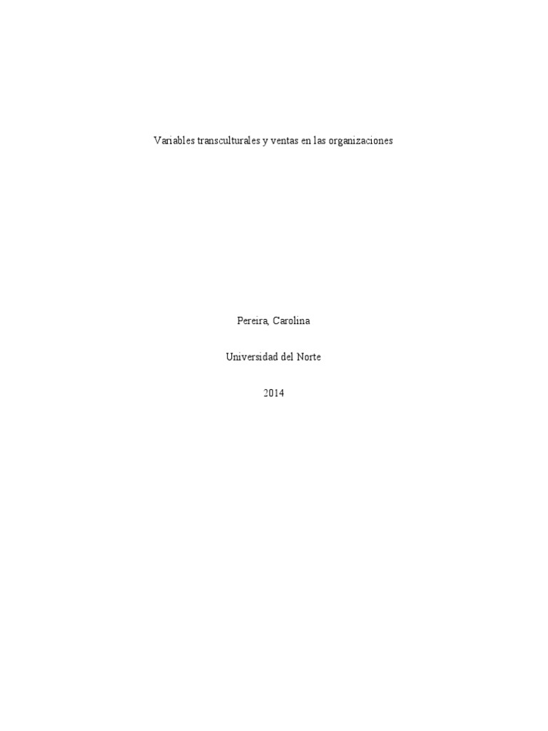 Transculturalidad Y Ventas En Las Organizaciones Trabajo PDF