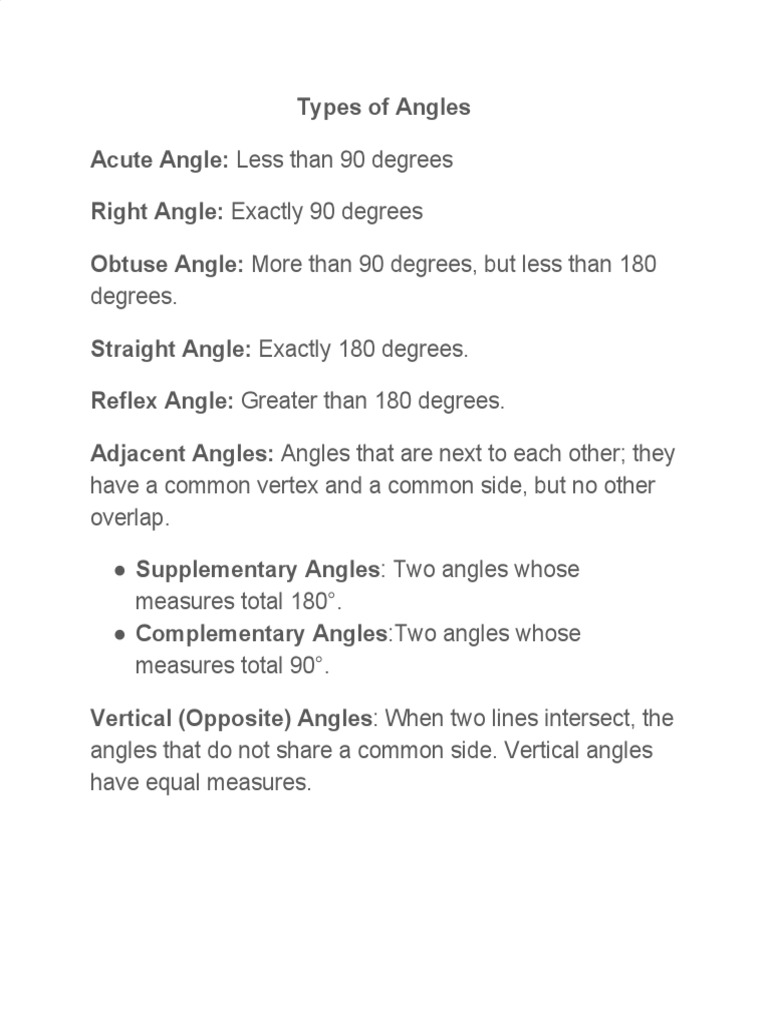 Types of Angles Notes | PDF