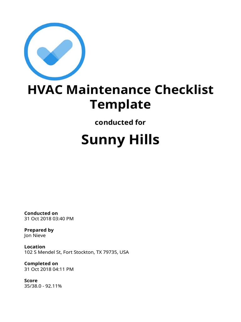 HVAC Maintenance Checklist Template Iauditor Sample Report | PDF ...