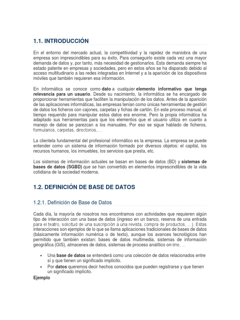 Introducción A La Base de Datos | PDF | Gestión de datos | Bases de datos