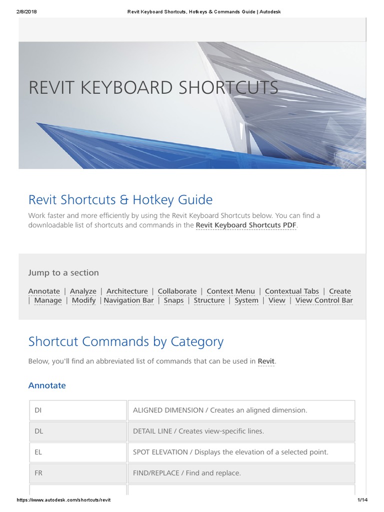 Revit Keyboard Shortcuts, Hotkeys & Commands Guide - Autodesk | PDF ...
