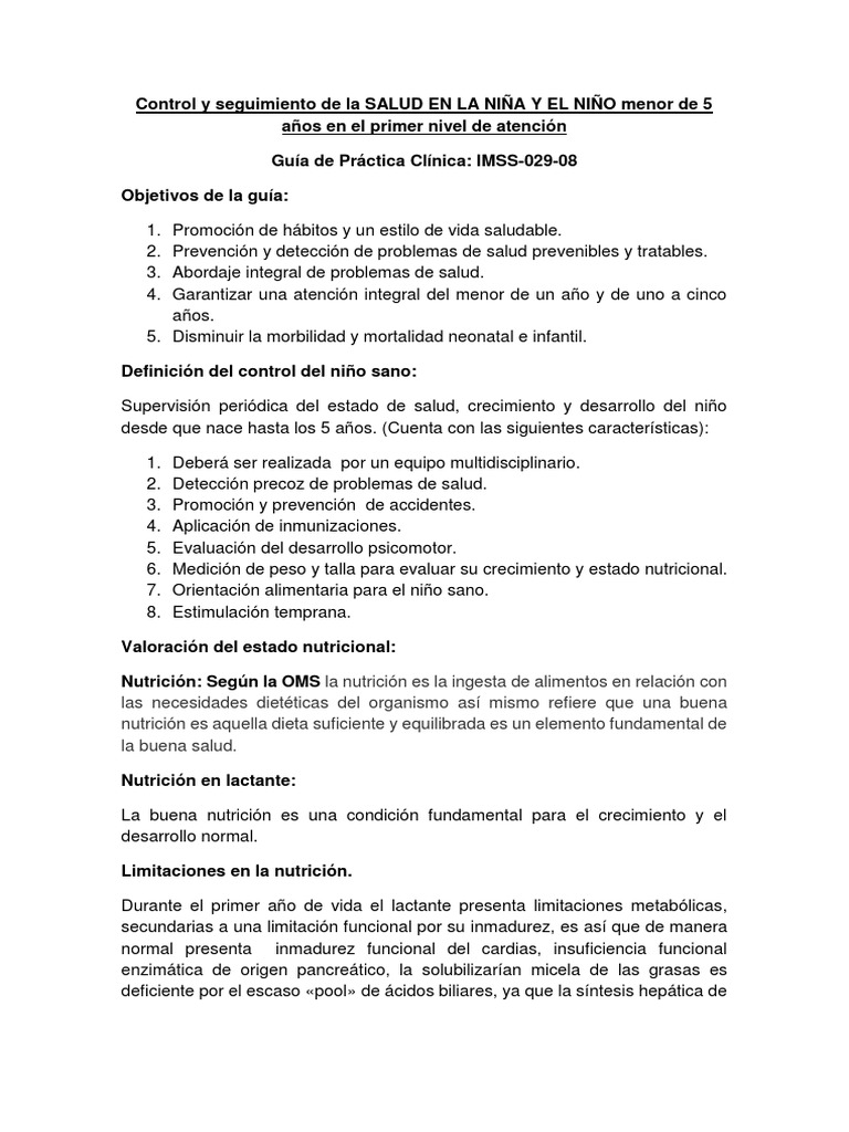 Control de Salud Infantil Menor de 5 Años | PDF | Índice de masa ...