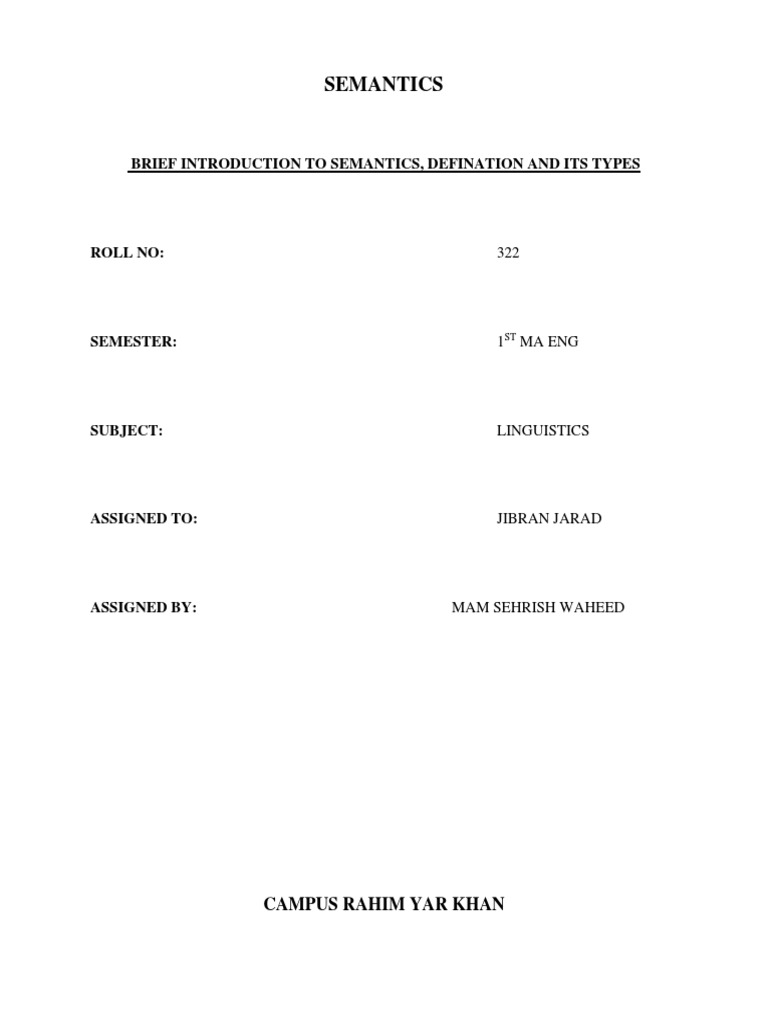Introduction to Semantics Overview | PDF | Semantics | Lexicon